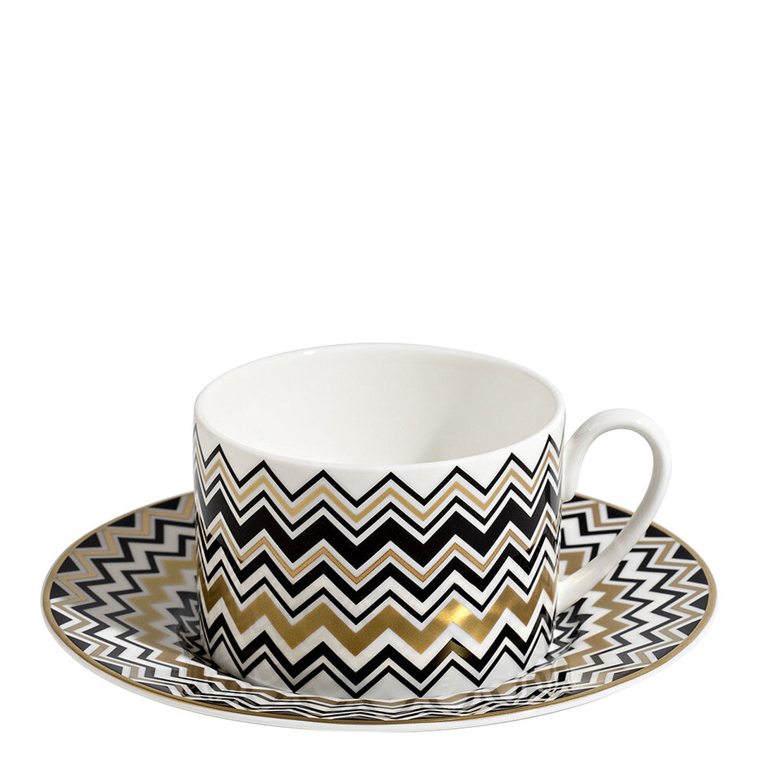 Zig Zag Gold Tea Cup & Saucer - Set of 6