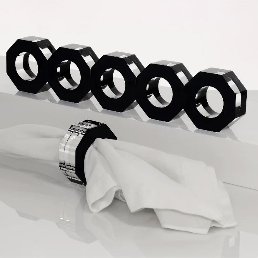 Bolt Dining Ring Set in Black - Set of 6