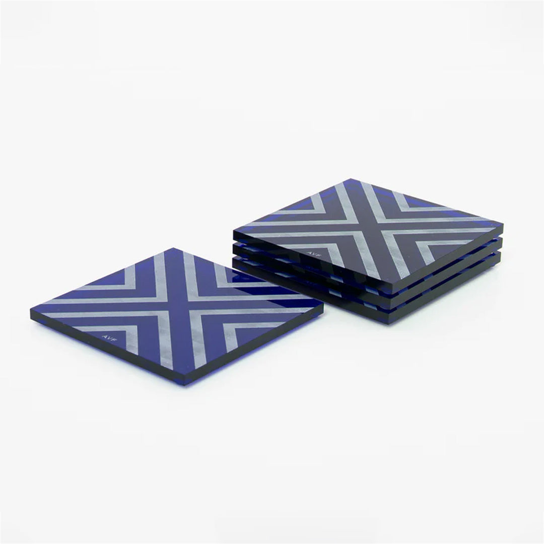 Coaster Set in Chevron Sapphire - Set of 4