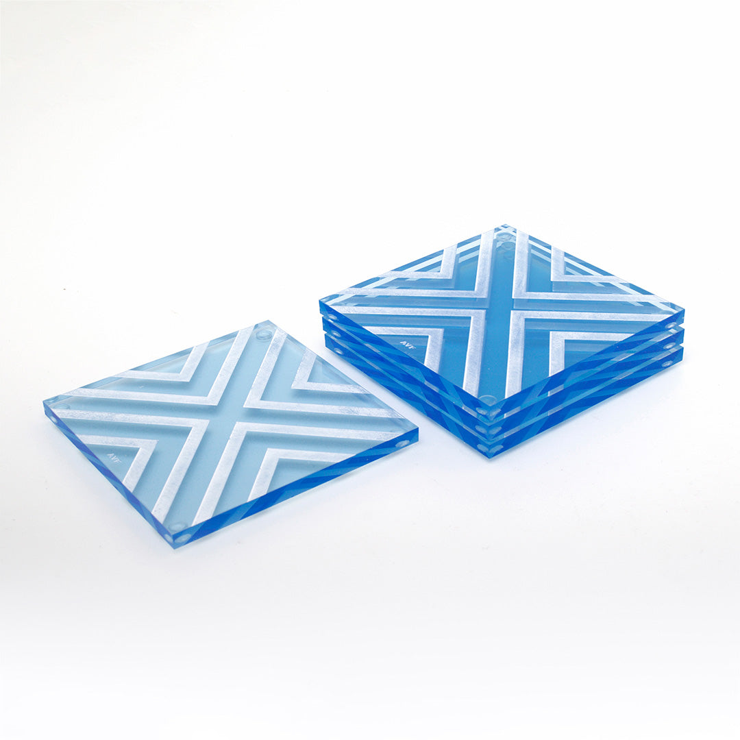 Coaster Set in Chevron Blue - Set of 4