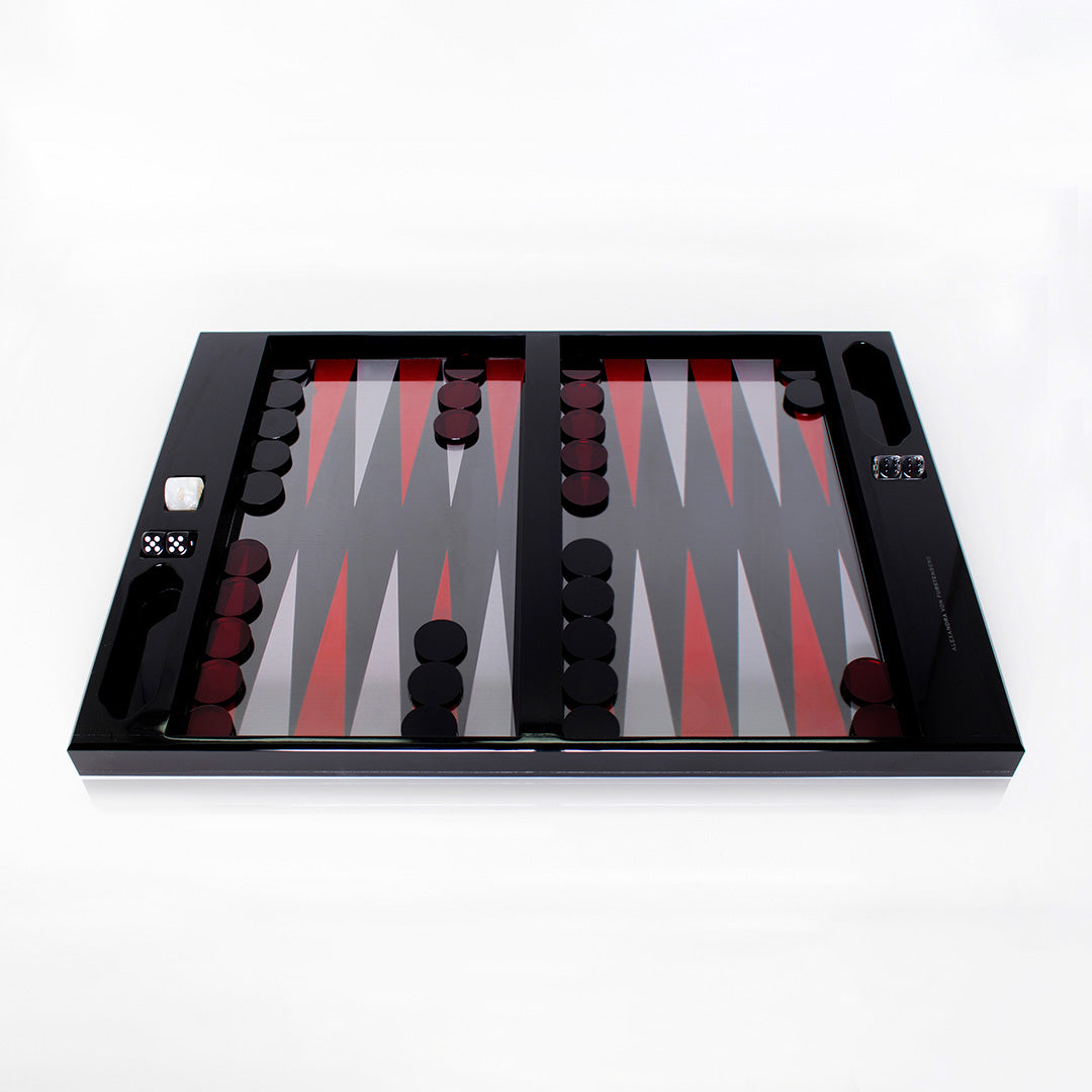 Rockwell Backgammon Set in Black & Ruby