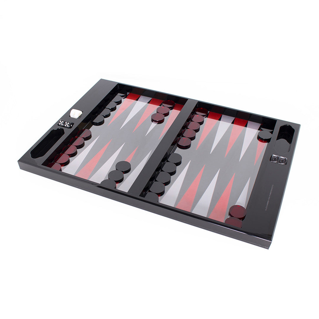 Rockwell Backgammon Set in Black & Ruby