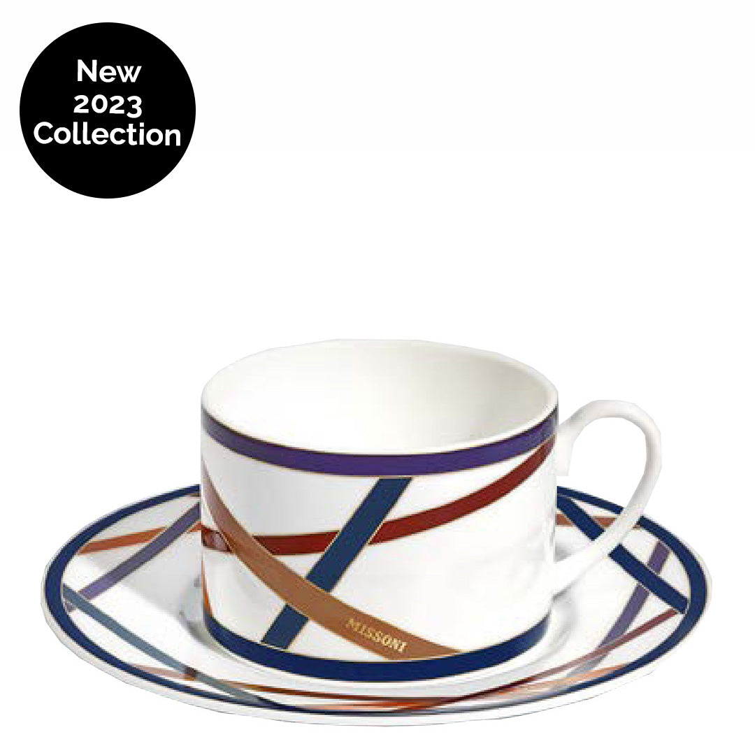 Nastri Tea Cup & Saucer - Multicolour - Set of 2
