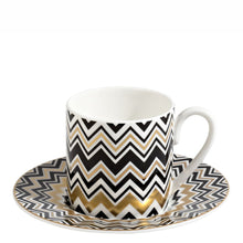 Load image into Gallery viewer, Zig Zag Gold Espresso Coffee Cup &amp; Saucer - Set of 6