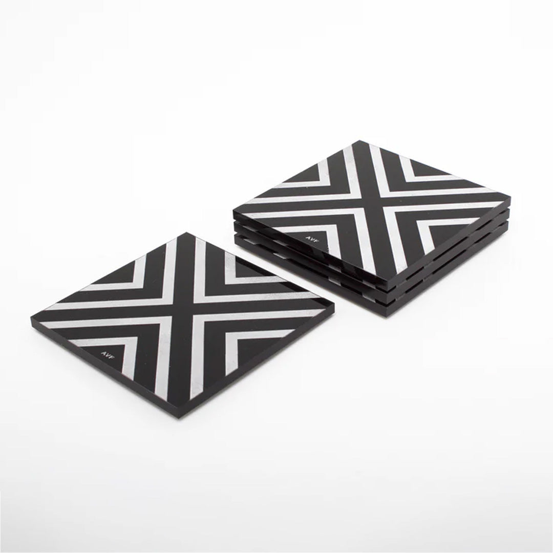 Coaster Set in Chevron Black Set of 4