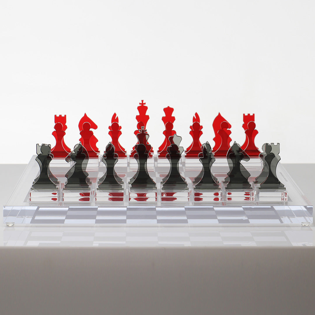 Chess Board Set - Slate Grey and Ruby Red