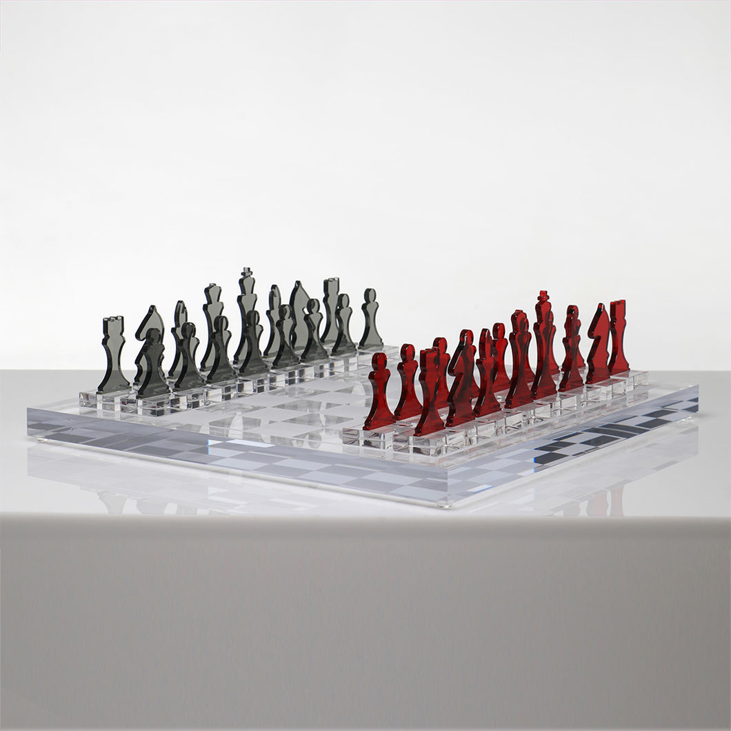 Chess Board Set - Slate Grey and Ruby Red